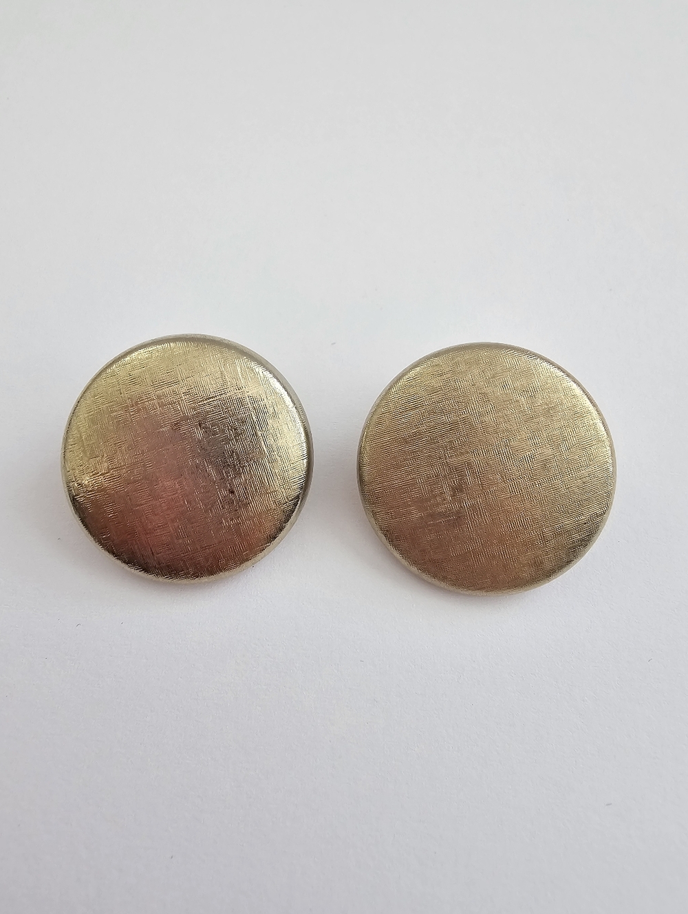 Vintage 1960s Brushed Gold-Tone Large Button Clip-On Earrings​